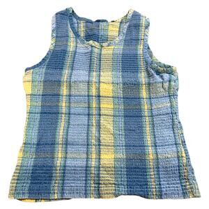 Vintage Blue Yellow Cottage Garden Plaid Tank Top Medium